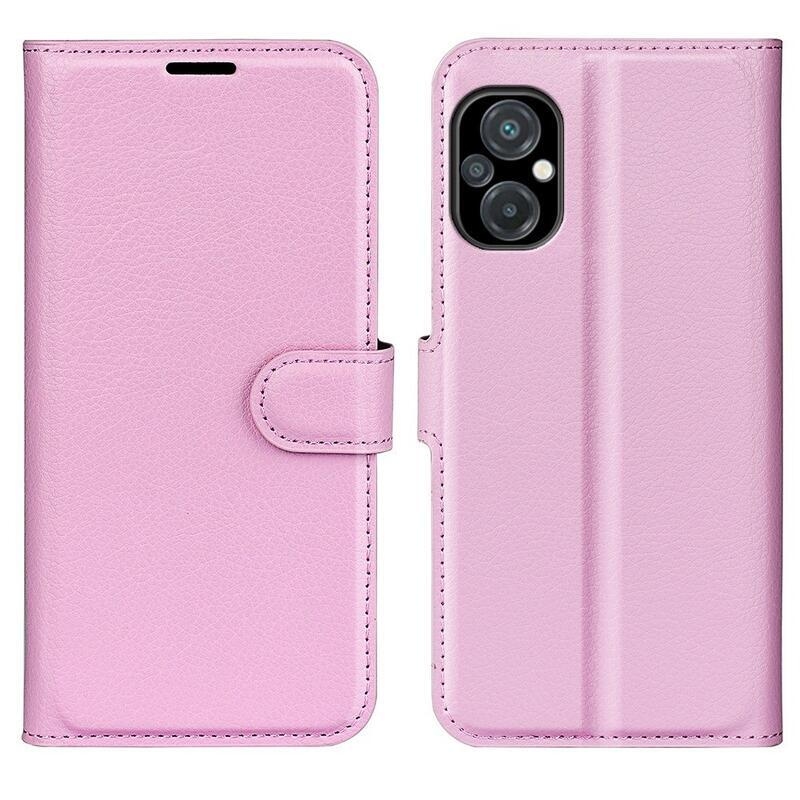 Litchi PU kožené peněženkové pouzdro na mobil Xiaomi Poco M5 - růžové