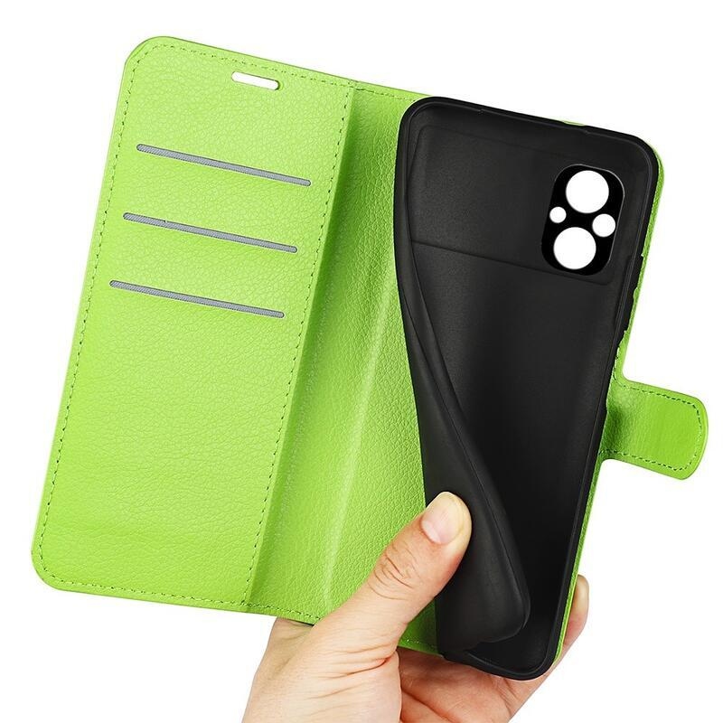 Litchi PU kožené peněženkové pouzdro na mobil Xiaomi Poco M5 - zelené
