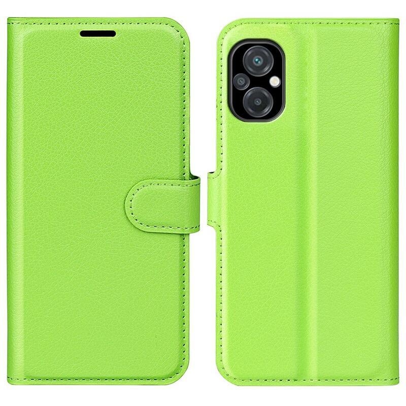 Litchi PU kožené peněženkové pouzdro na mobil Xiaomi Poco M5 - zelené