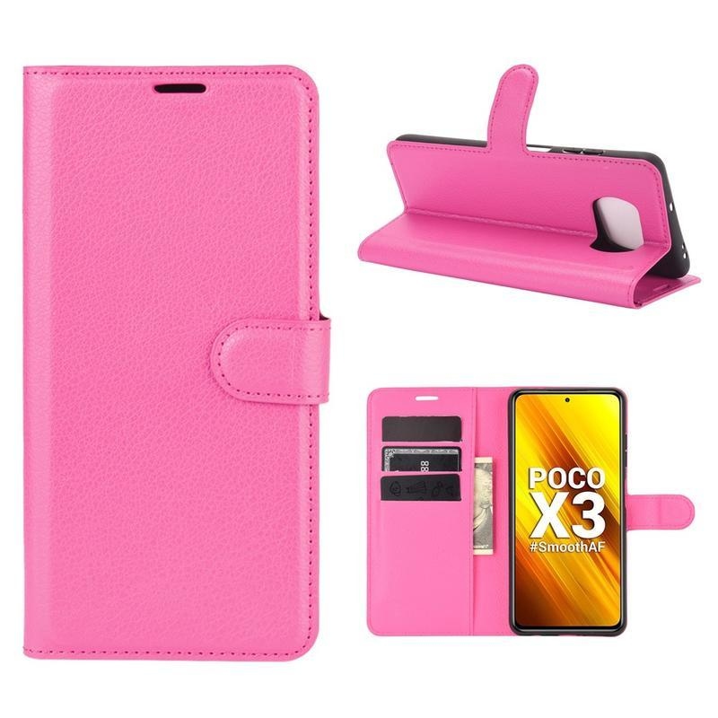 Litchi PU kožené peněženkové pouzdro na mobil Xiaomi Poco X3/X3 Pro - rose