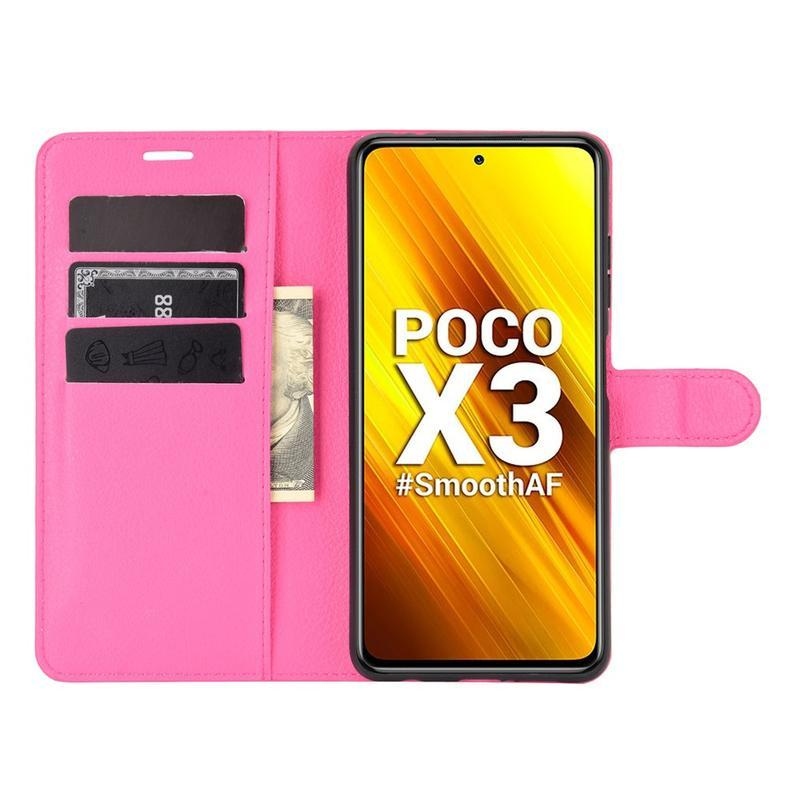 Litchi PU kožené peněženkové pouzdro na mobil Xiaomi Poco X3/X3 Pro - rose