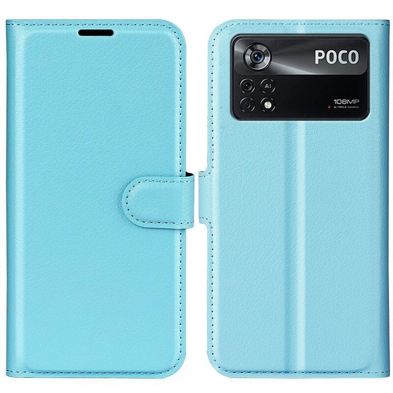 Litchi PU kožené peněženkové pouzdro na mobil Xiaomi Poco X4 Pro 5G - modré