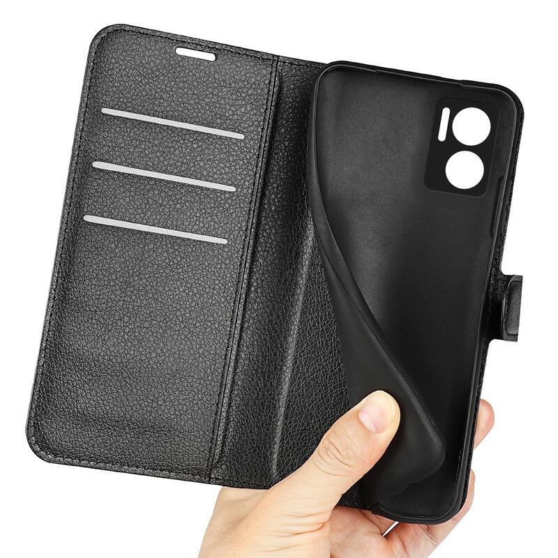 Litchi PU kožené peněženkové pouzdro na mobil Xiaomi Redmi 10 5G - černé