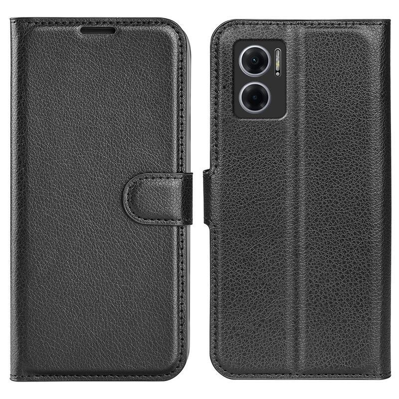 Litchi PU kožené peněženkové pouzdro na mobil Xiaomi Redmi 10 5G - černé