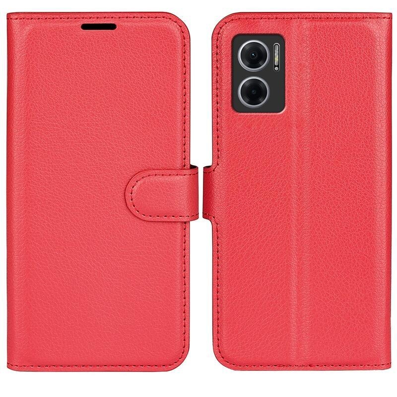 Litchi PU kožené peněženkové pouzdro na mobil Xiaomi Redmi 10 5G - červené