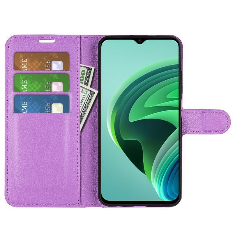 Litchi PU kožené peněženkové pouzdro na mobil Xiaomi Redmi 10 5G - fialové