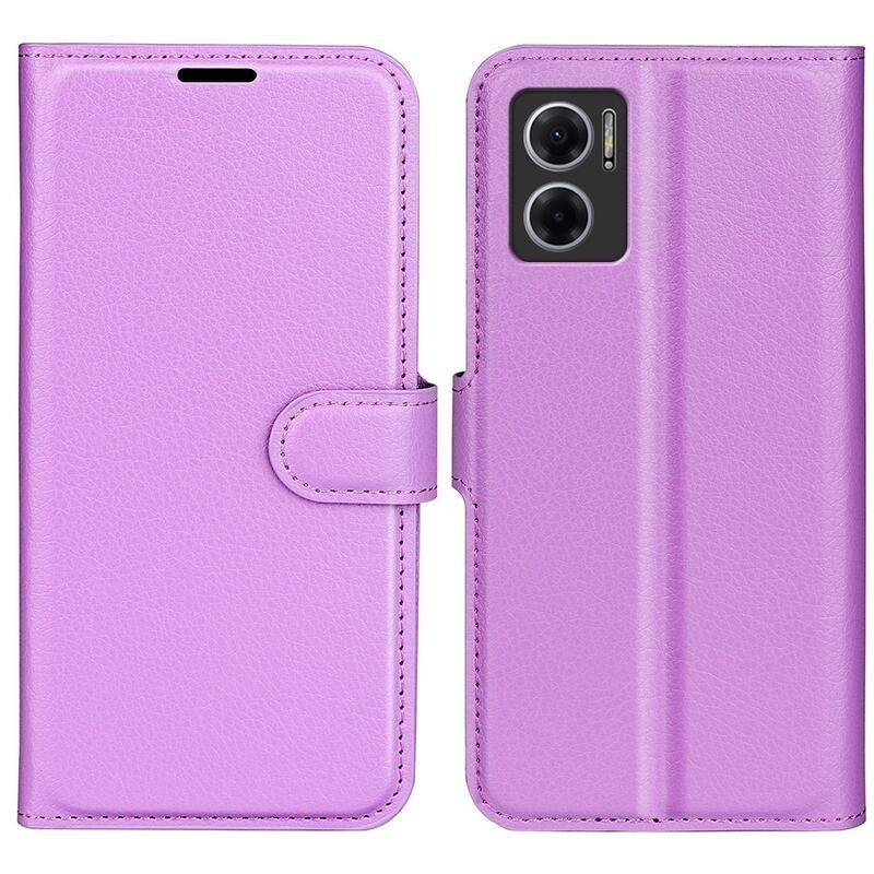 Litchi PU kožené peněženkové pouzdro na mobil Xiaomi Redmi 10 5G - fialové