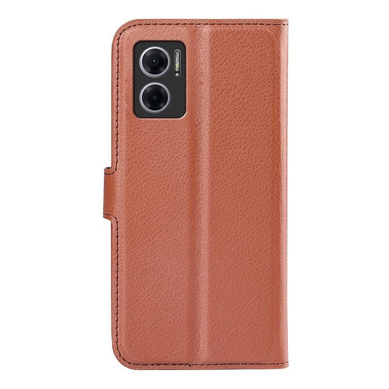 Litchi PU kožené peněženkové pouzdro na mobil Xiaomi Redmi 10 5G - hnědé