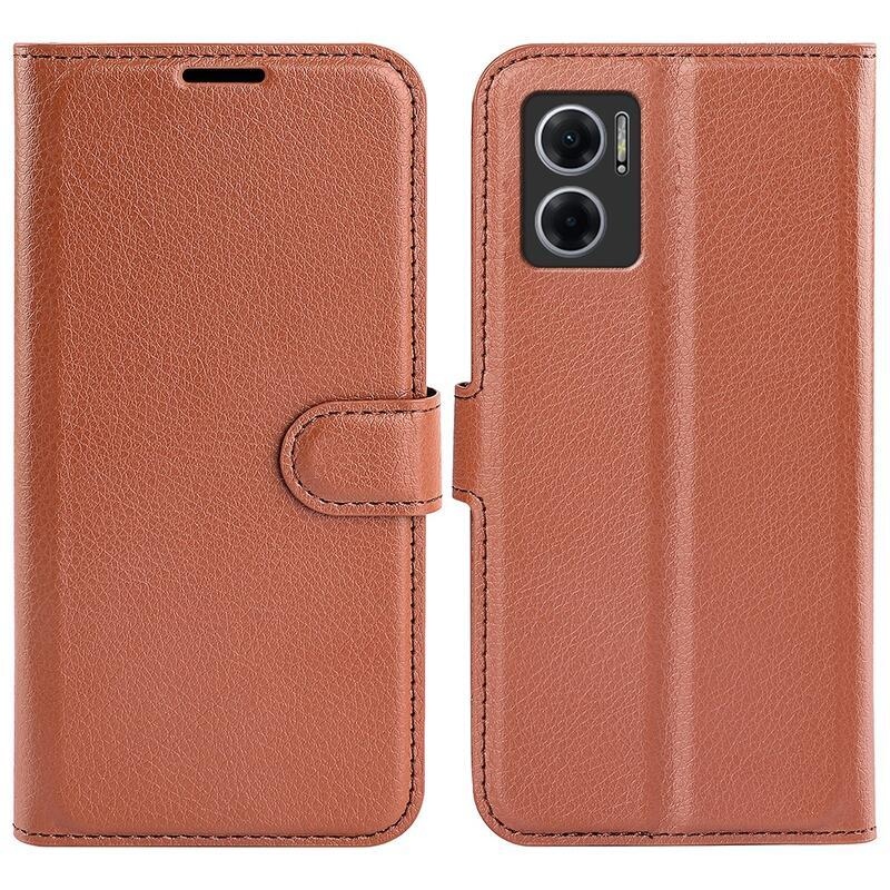 Litchi PU kožené peněženkové pouzdro na mobil Xiaomi Redmi 10 5G - hnědé