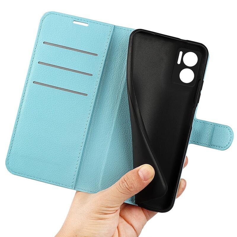 Litchi PU kožené peněženkové pouzdro na mobil Xiaomi Redmi 10 5G - modré