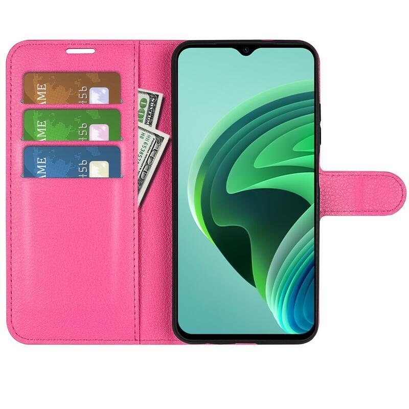 Litchi PU kožené peněženkové pouzdro na mobil Xiaomi Redmi 10 5G - rose