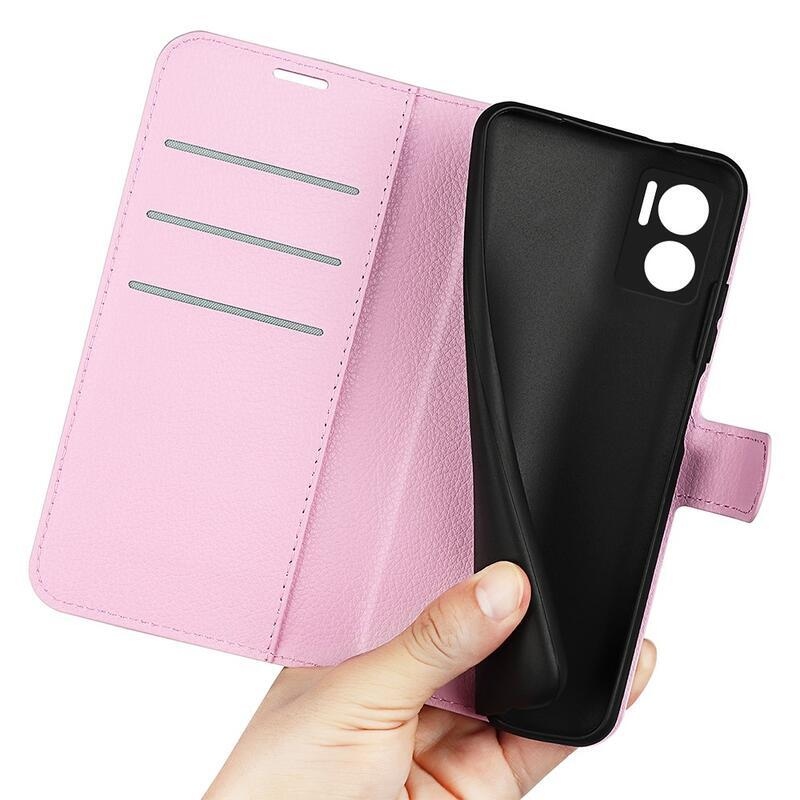 Litchi PU kožené peněženkové pouzdro na mobil Xiaomi Redmi 10 5G - růžové