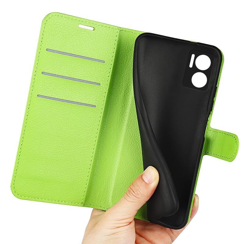 Litchi PU kožené peněženkové pouzdro na mobil Xiaomi Redmi 10 5G - zelené