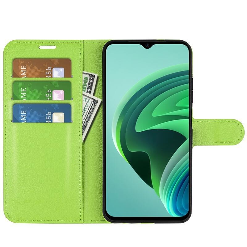 Litchi PU kožené peněženkové pouzdro na mobil Xiaomi Redmi 10 5G - zelené
