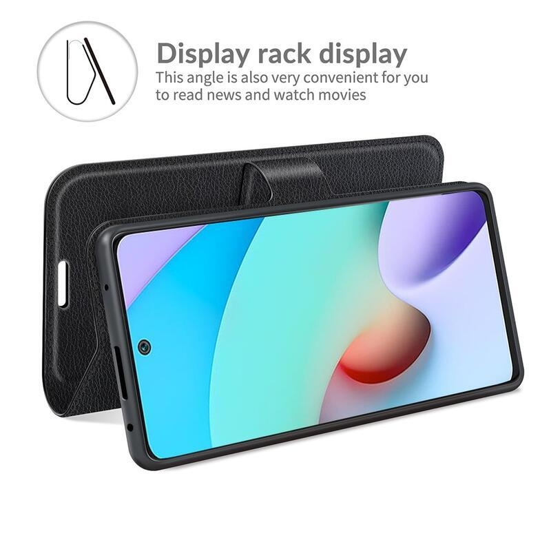 Litchi PU kožené peněženkové pouzdro na mobil Xiaomi Redmi 10/Redmi 10 (2022) - černé