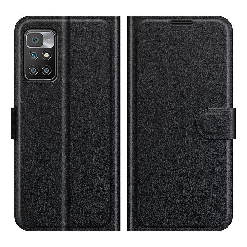 Litchi PU kožené peněženkové pouzdro na mobil Xiaomi Redmi 10/Redmi 10 (2022) - černé