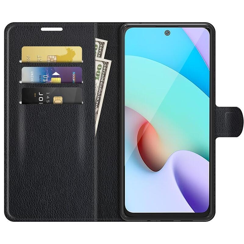 Litchi PU kožené peněženkové pouzdro na mobil Xiaomi Redmi 10/Redmi 10 (2022) - černé
