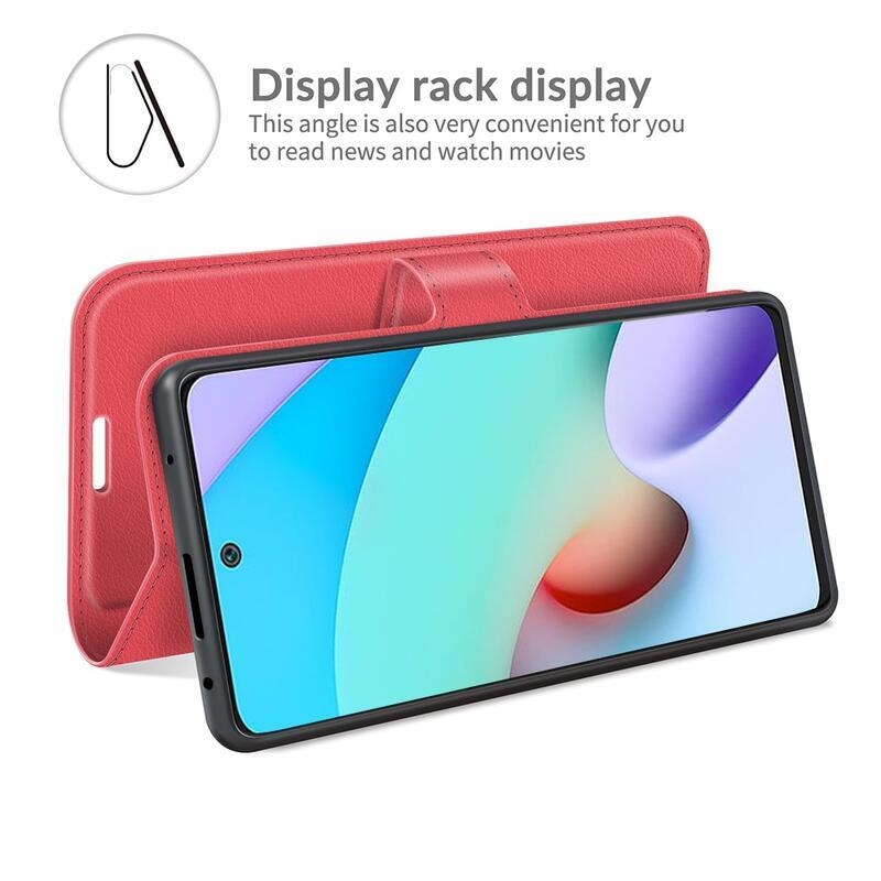 Litchi PU kožené peněženkové pouzdro na mobil Xiaomi Redmi 10/Redmi 10 (2022) - červené