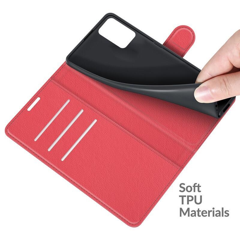 Litchi PU kožené peněženkové pouzdro na mobil Xiaomi Redmi 10/Redmi 10 (2022) - červené