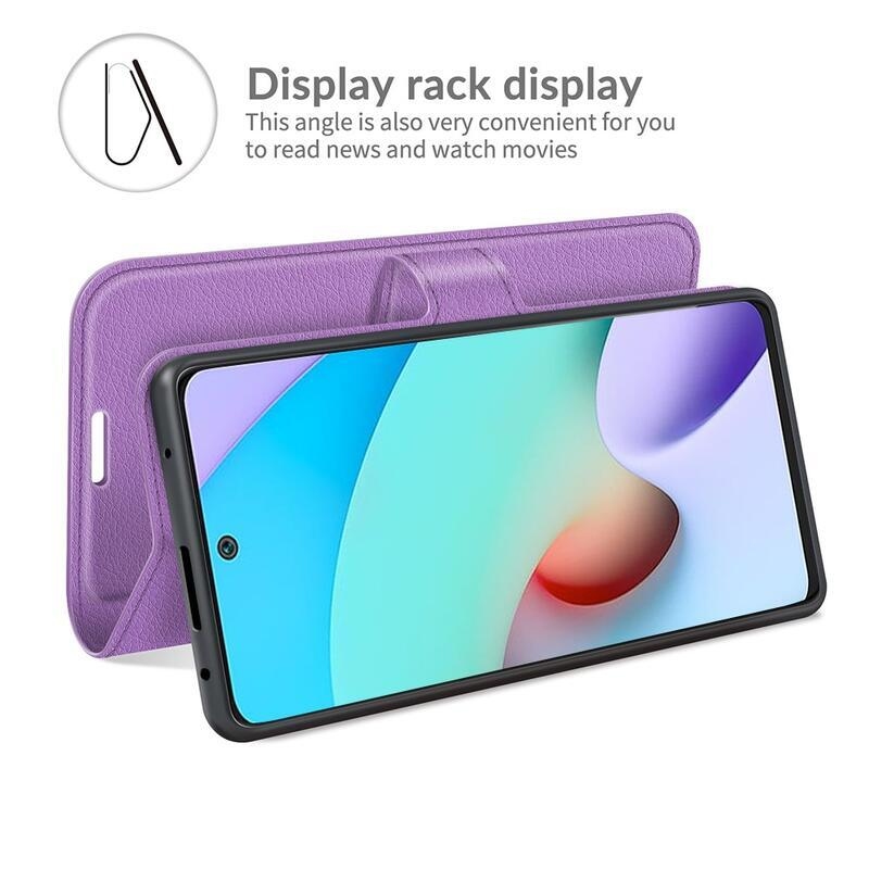Litchi PU kožené peněženkové pouzdro na mobil Xiaomi Redmi 10/Redmi 10 (2022) - fialové