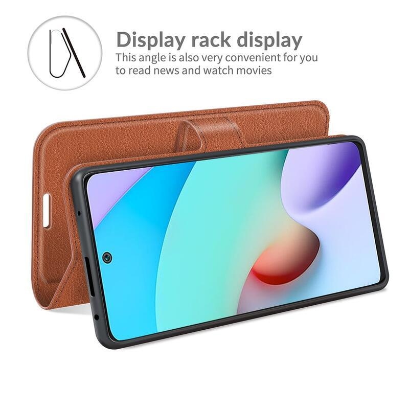 Litchi PU kožené peněženkové pouzdro na mobil Xiaomi Redmi 10/Redmi 10 (2022) - hnědé