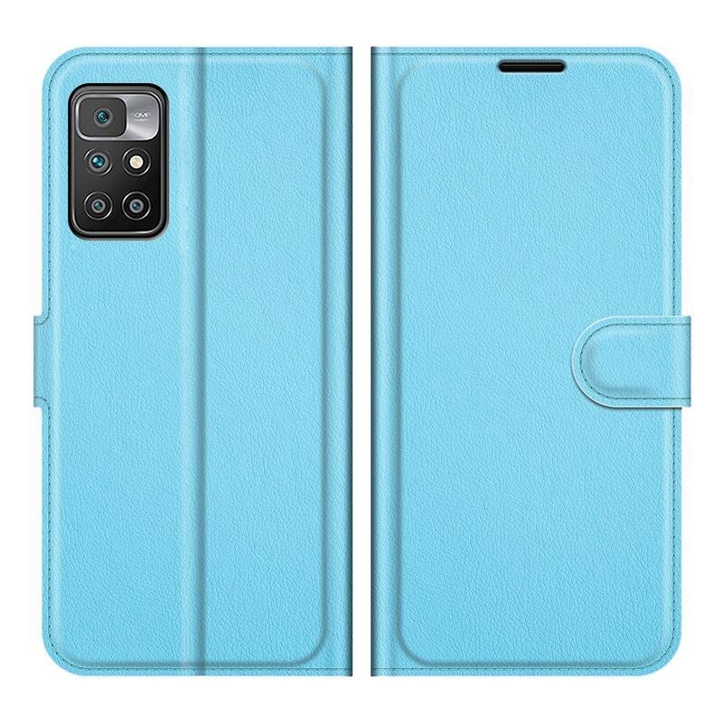 Litchi PU kožené peněženkové pouzdro na mobil Xiaomi Redmi 10/Redmi 10 (2022) - modré
