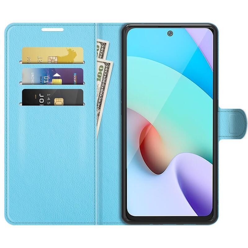 Litchi PU kožené peněženkové pouzdro na mobil Xiaomi Redmi 10/Redmi 10 (2022) - modré