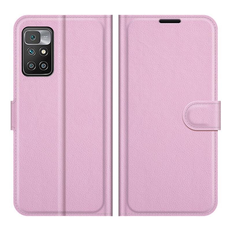Litchi PU kožené peněženkové pouzdro na mobil Xiaomi Redmi 10/Redmi 10 (2022) - růžové