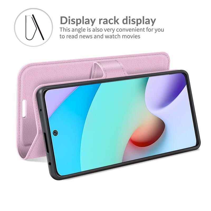 Litchi PU kožené peněženkové pouzdro na mobil Xiaomi Redmi 10/Redmi 10 (2022) - růžové