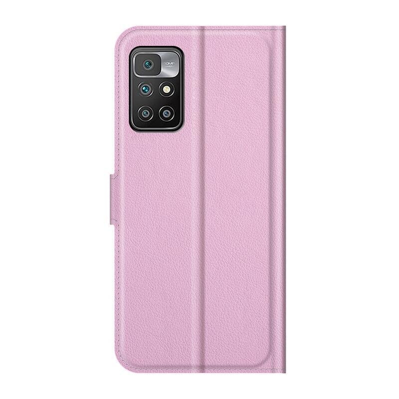 Litchi PU kožené peněženkové pouzdro na mobil Xiaomi Redmi 10/Redmi 10 (2022) - růžové