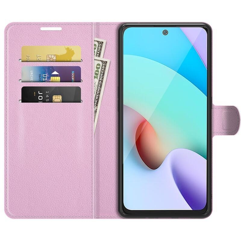 Litchi PU kožené peněženkové pouzdro na mobil Xiaomi Redmi 10/Redmi 10 (2022) - růžové