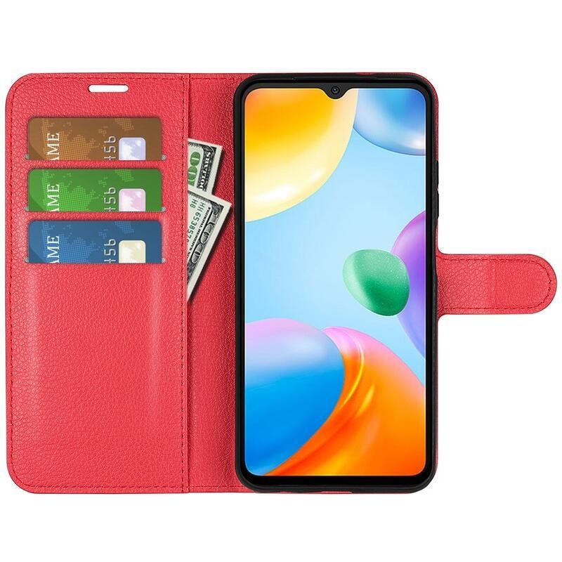 Litchi PU kožené peněženkové pouzdro na mobil Xiaomi Redmi 10C - červené