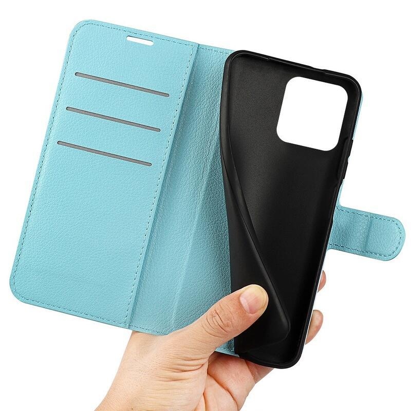 Litchi PU kožené peněženkové pouzdro na mobil Xiaomi Redmi 10C - modré