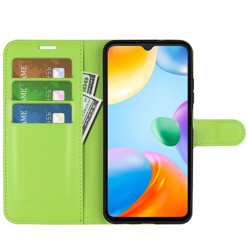 Litchi PU kožené peněženkové pouzdro na mobil Xiaomi Redmi 10C - zelené