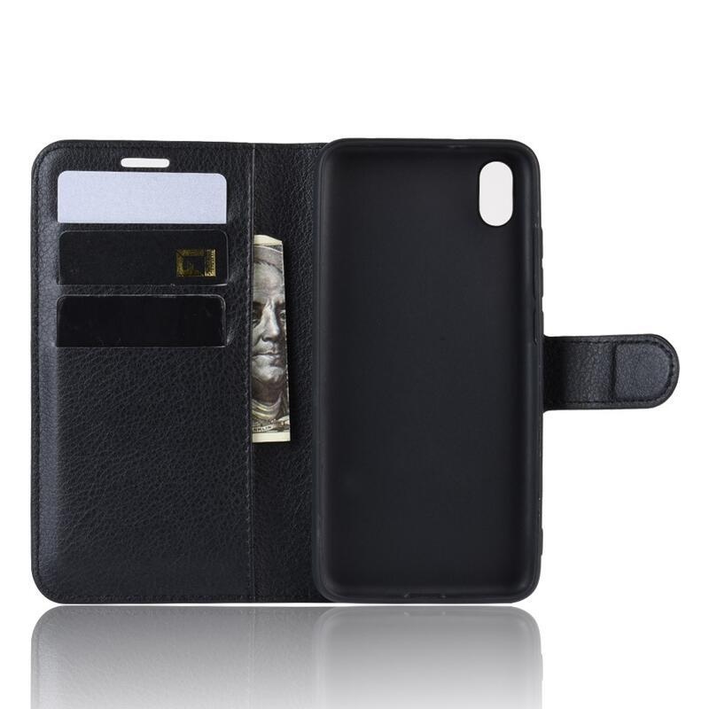 Litchi PU kožené peněženkové pouzdro na mobil Xiaomi Redmi 7A - černé