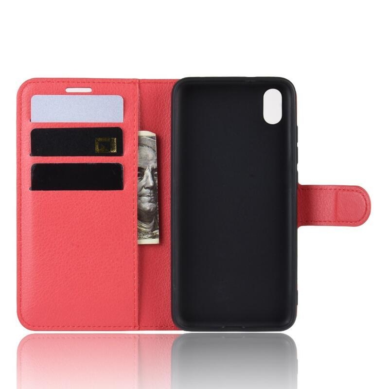 Litchi PU kožené peněženkové pouzdro na mobil Xiaomi Redmi 7A - červené