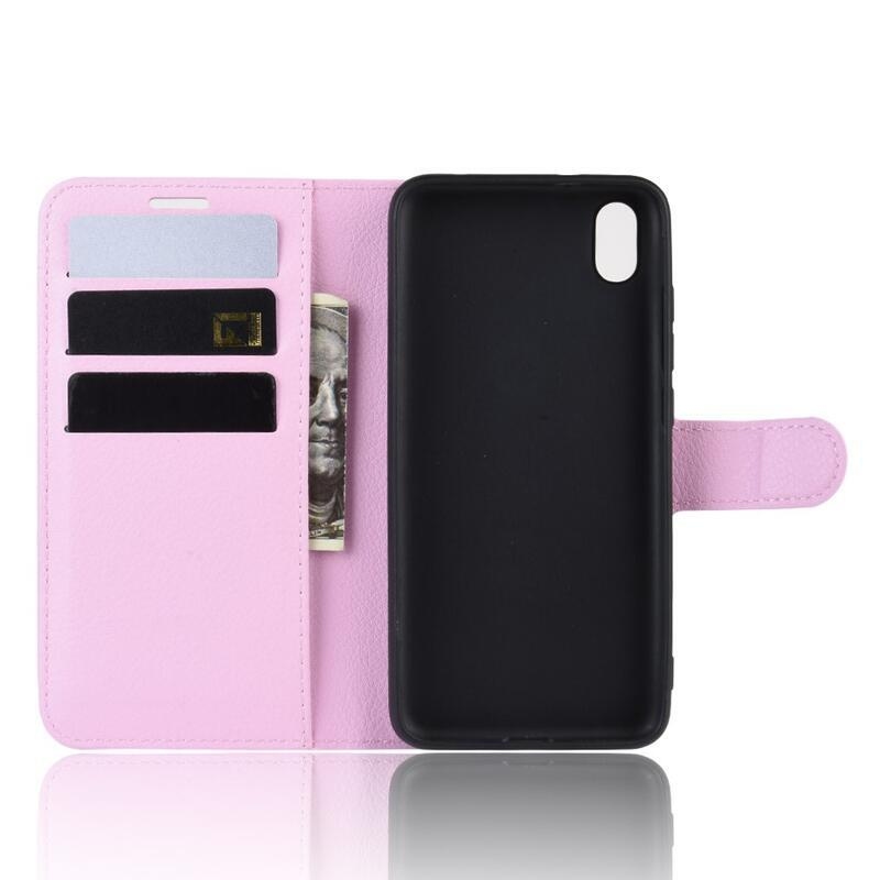 Litchi PU kožené peněženkové pouzdro na mobil Xiaomi Redmi 7A - růžové
