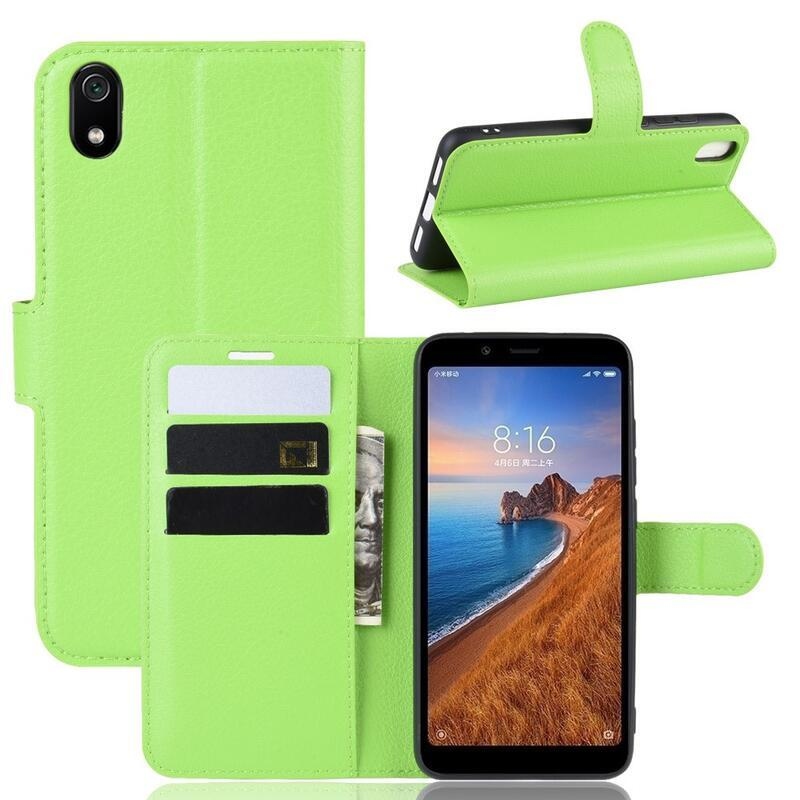 Litchi PU kožené peněženkové pouzdro na mobil Xiaomi Redmi 7A - zelené