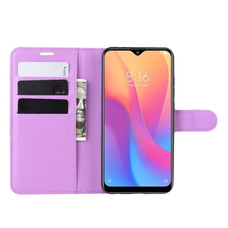Litchi PU kožené peněženkové pouzdro na mobil Xiaomi Redmi 8A - fialové