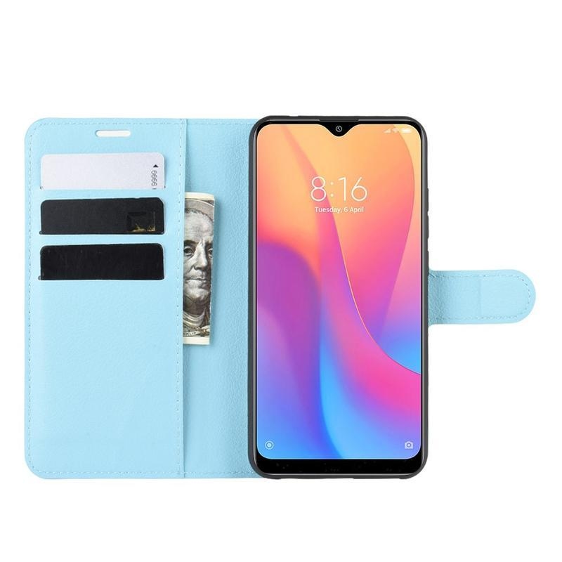 Litchi PU kožené peněženkové pouzdro na mobil Xiaomi Redmi 8A - modré