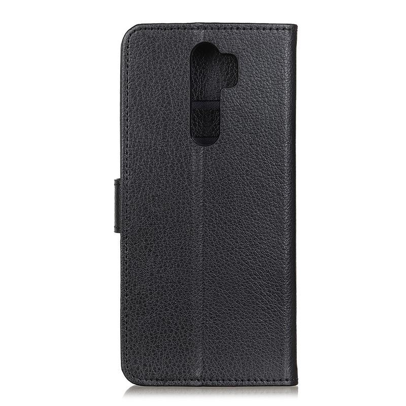 Litchi PU kožené peněženkové pouzdro na mobil Xiaomi Redmi 9 - černé