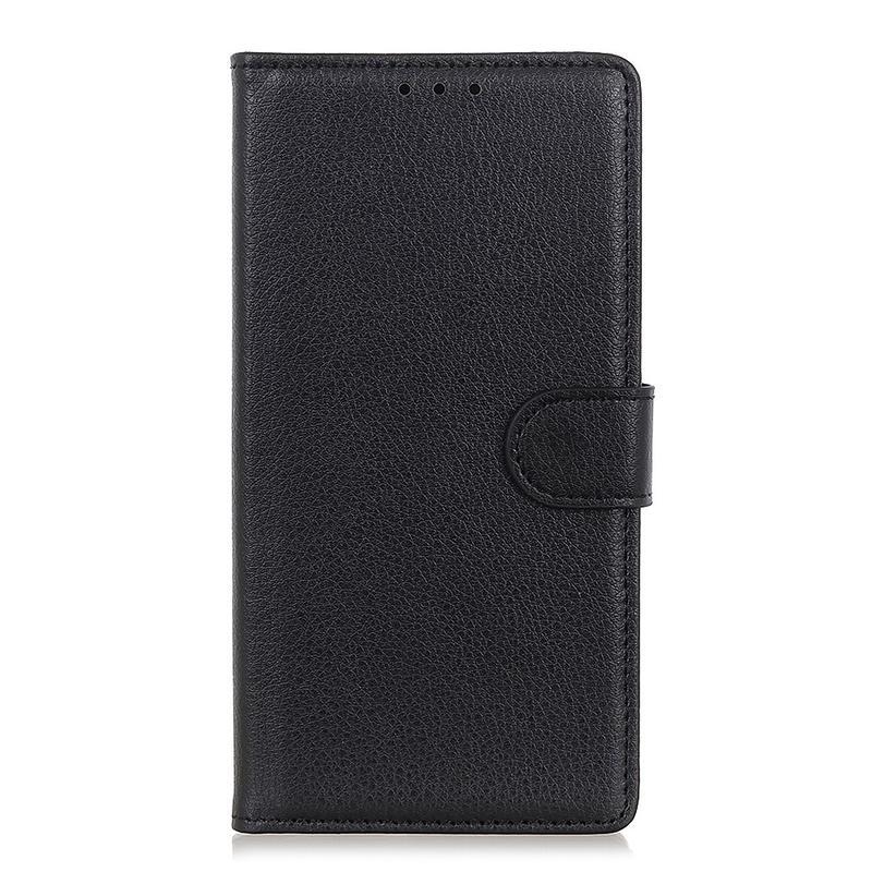 Litchi PU kožené peněženkové pouzdro na mobil Xiaomi Redmi 9 - černé