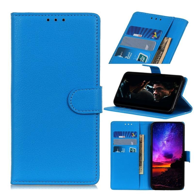 Litchi PU kožené peněženkové pouzdro na mobil Xiaomi Redmi 9A/9AT - modré