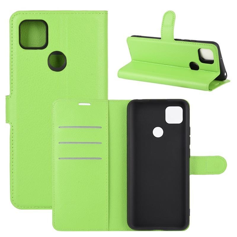 Litchi PU kožené peněženkové pouzdro na mobil Xiaomi Redmi 9C - zelené