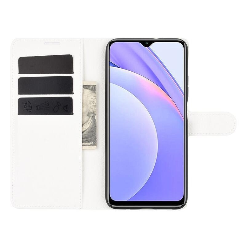 Litchi PU kožené peněženkové pouzdro na mobil Xiaomi Redmi 9T/Poco M3 - bílé