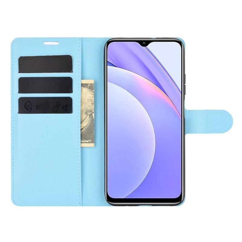 Litchi PU kožené peněženkové pouzdro na mobil Xiaomi Redmi 9T/Poco M3 - modré