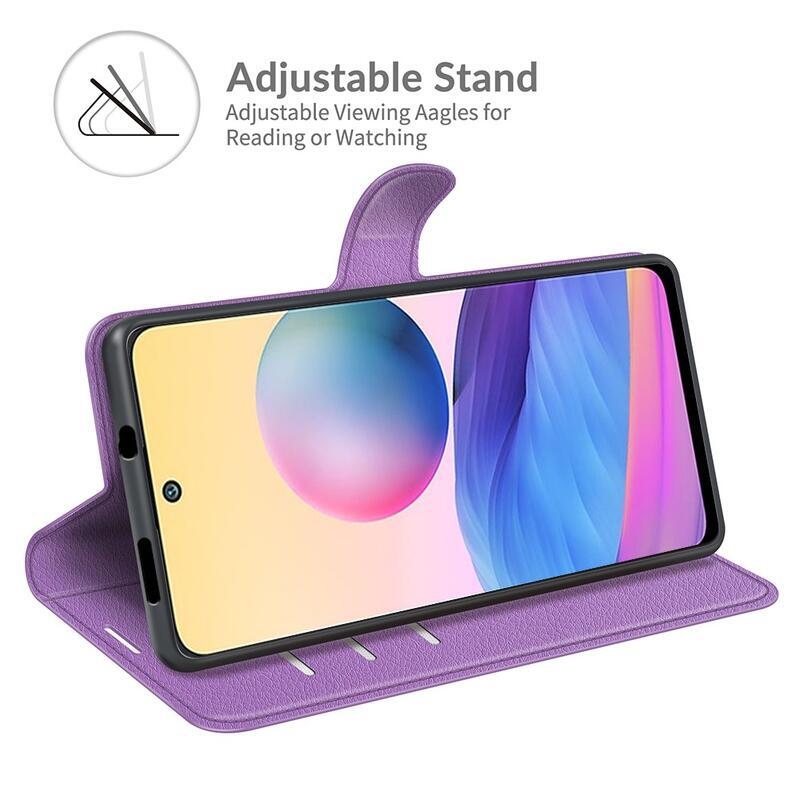 Litchi PU kožené peněženkové pouzdro na mobil Xiaomi Redmi Note 10 5G/Poco M3 Pro 4G/5G - fialové