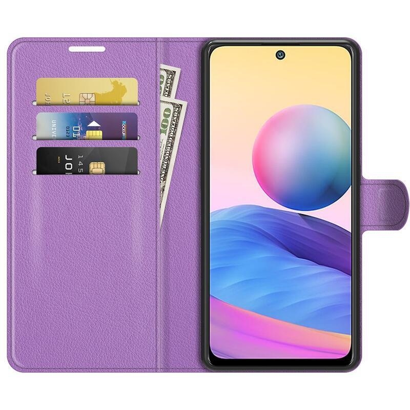 Litchi PU kožené peněženkové pouzdro na mobil Xiaomi Redmi Note 10 5G/Poco M3 Pro 4G/5G - fialové
