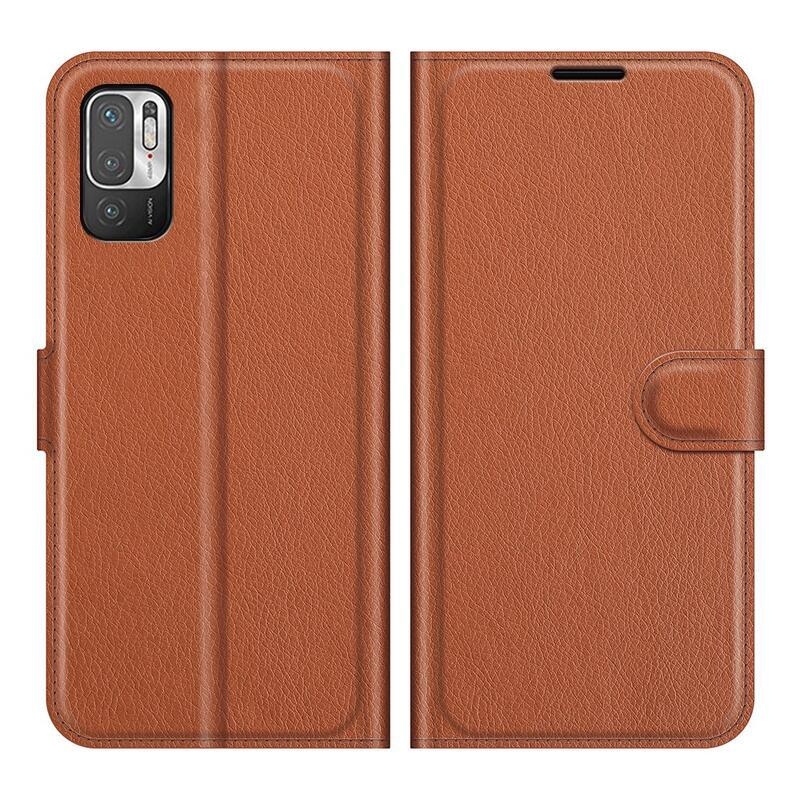 Litchi PU kožené peněženkové pouzdro na mobil Xiaomi Redmi Note 10 5G/Poco M3 Pro 4G/5G - hnědé