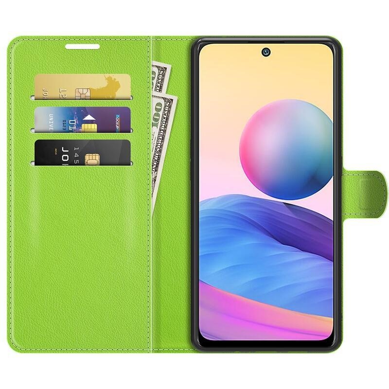 Litchi PU kožené peněženkové pouzdro na mobil Xiaomi Redmi Note 10 5G/Poco M3 Pro 4G/5G - zelené
